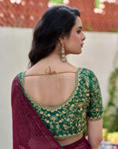 Maroon Georgette Zari Stripe Saree