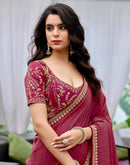 Magenta Silk Sequence Lace Saree