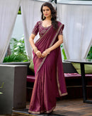 Wine Silk Sequence Lace Saree
