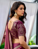 Wine Silk Sequence Lace Saree
