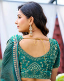 Teal Blue Silk Sequence Lace Saree