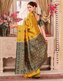 Yellow Silk Woven Baluchari Saree