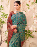 Teal Blue Silk Woven Baluchari Saree