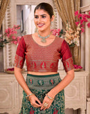 Dark Green Silk Woven Baluchari Saree