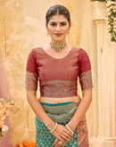 Teal Blue Silk Woven Banarasi Saree