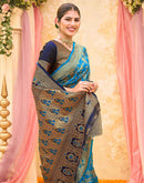 Teal Blue Silk Woven Banarasi Saree