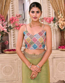 Parrot Green Shimmer Gota Lace Saree