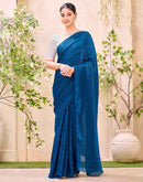 Peacock Blue Shimmer Stone Work Swarovski Saree