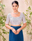 Peacock Blue Shimmer Stone Work Swarovski Saree