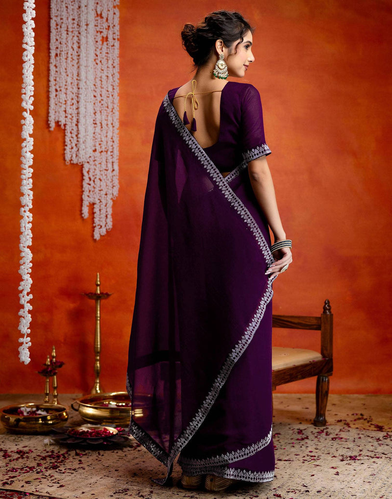 Wine Shimmer Stone Work Swarovski Saree