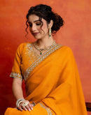Yellow Shimmer Stone Work Swarovski Saree