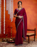 Dark Rani Pink Shimmer Stone Work Swarovski Saree
