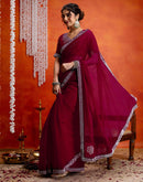 Dark Rani Pink Shimmer Stone Work Swarovski Saree