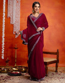 Dark Rani Pink Shimmer Stone Work Swarovski Saree