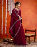 Dark Rani Pink Shimmer Stone Work Swarovski Saree