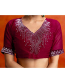 Dark Rani Pink Shimmer Stone Work Swarovski Saree