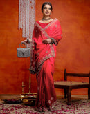 Red Shimmer Embroidery Saree