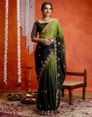 Mehndi Green Shimmer Embroidery Saree