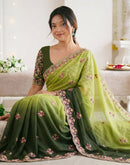 Mehndi Green Shimmer Embroidery Saree
