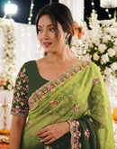 Mehndi Green Shimmer Embroidery Saree