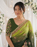 Mehndi Green Shimmer Embroidery Saree