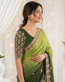 Mehndi Green Shimmer Embroidery Saree