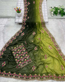 Mehndi Green Shimmer Embroidery Saree