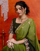 Mehndi Green Shimmer Embroidery Saree