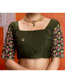 Mehndi Green Shimmer Embroidery Saree