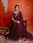Maroon Shimmer Embroidery lace Saree