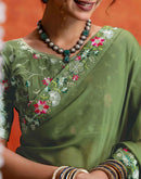 Pista Green Shimmer Embroidery lace Saree