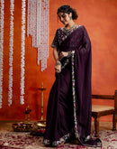 Wine Shimmer Embroidery lace Saree