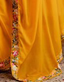 Yellow Shimmer Embroidery lace Saree