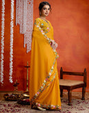 Yellow Shimmer Embroidery lace Saree