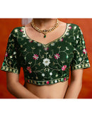 Dark Green Shimmer Embroidery lace Saree