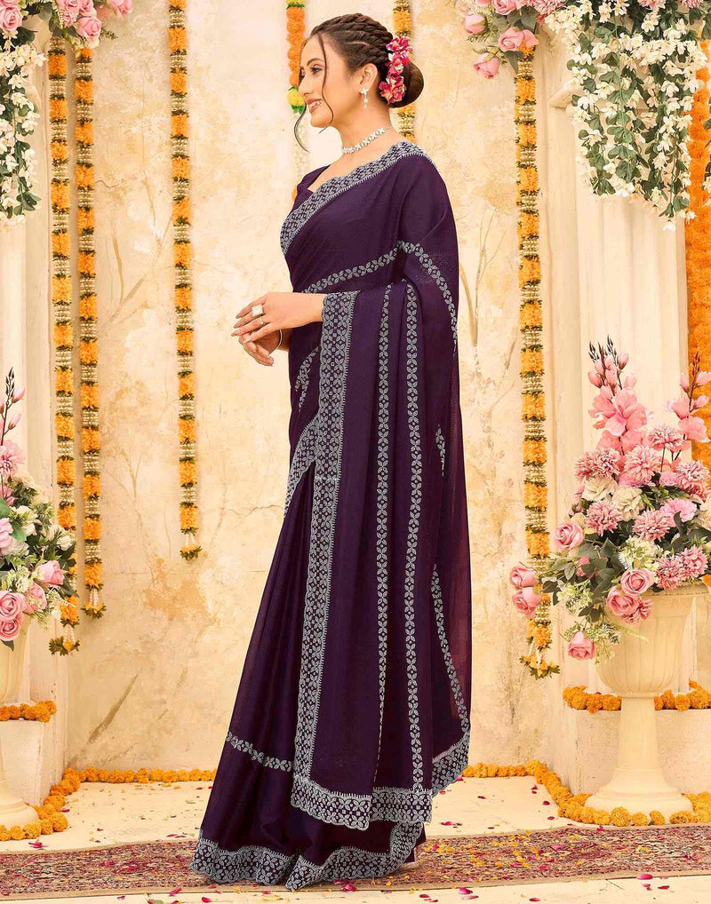 Wine Shimmer Stone Work Swarovski Saree