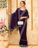 Wine Shimmer Stone Work Swarovski Saree