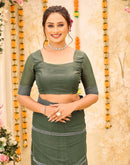 Olive Green Shimmer Stone Work Swarovski Saree
