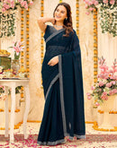 Navy Blue Shimmer Stone Work Swarovski Saree