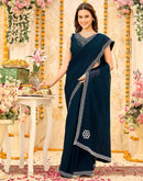 Navy Blue Shimmer Stone Work Swarovski Saree
