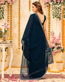 Navy Blue Shimmer Stone Work Swarovski Saree