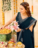 Navy Blue Shimmer Stone Work Swarovski Saree