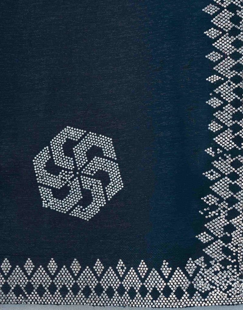 Navy Blue Shimmer Stone Work Swarovski Saree