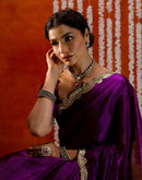 Dark Purple Shimmer Embellished Lace Saree