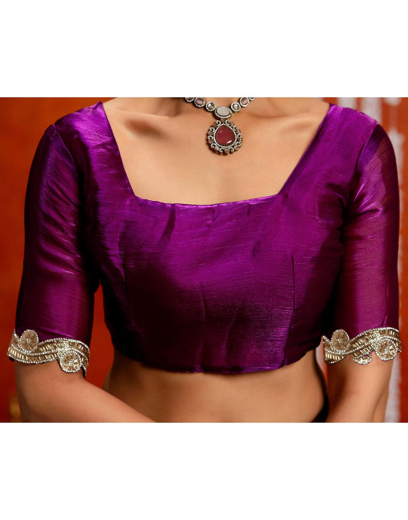 Dark Purple Shimmer Embellished Lace Saree