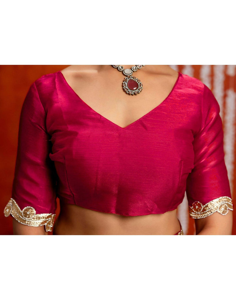 Dark Pink Shimmer Embellished Lace Saree
