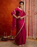 Dark Pink Shimmer Embellished Lace Saree