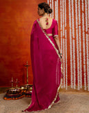 Dark Pink Shimmer Embellished Lace Saree