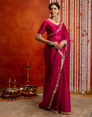 Dark Pink Shimmer Embellished Lace Saree