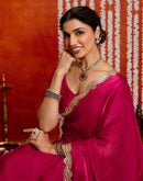 Dark Pink Shimmer Embellished Lace Saree